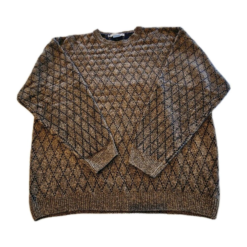 VTG Knightsbridge Pullover Sweater Sz XL Brown Gold Tan Grandpa Geometric 90s